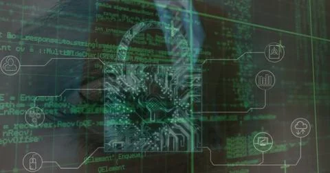 Image of digital interface and network of connections over businessman Illustrazione stock