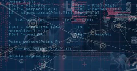 Image of digital interface and network of connections over hacker Illustrazione stock