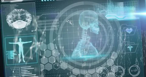 Image of digital interface and science data processing over network of Stock Illustration