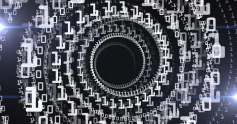 Image of digital interface with binary coding in circles Stock Illustration