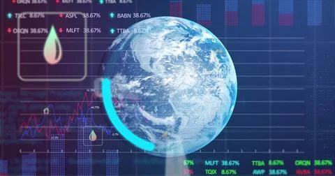 Image of digital interface circle data loading over globe and data processing Stock Photos