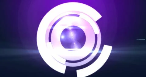 Image of digital interface circles flashing on purple background Illustrazione stock