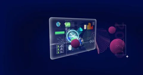 Image of digital interface with clock over dark background Stock Illustration