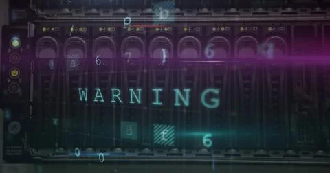 Image of digital interface with cyber attack warning text over detail of Stock Photos