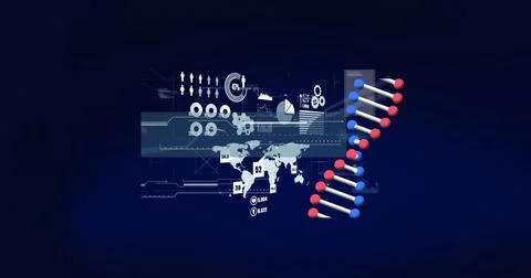 Image of digital interface with data processing over dark background Stock Illustration