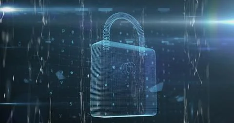 Image of digital interface data processing with online security padlock イラスト素材