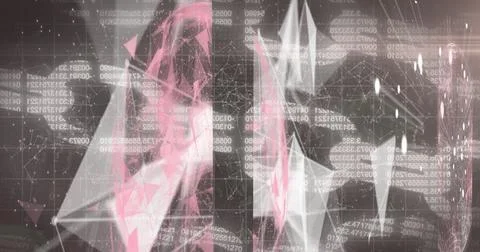 Image of digital interface data processing with spinning network of connections Illustrazione stock