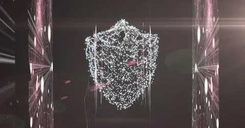 Image of digital interface data processing with online security shield and 库存插图