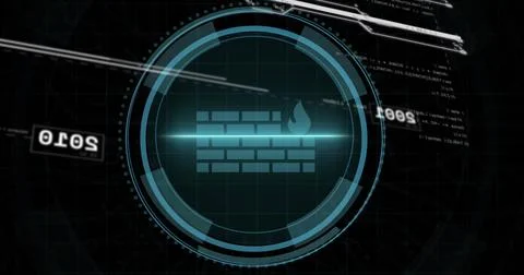 Image of digital interface with data processing over black background Stockfoto's