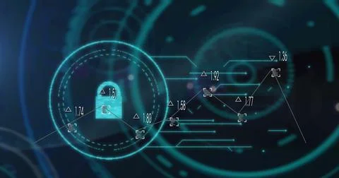 Image of digital interface with data processing over black background Foto stock