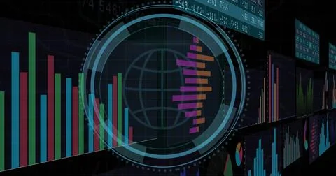 Image of digital interface with data processing over black background Foto stock