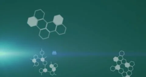 Image of digital interface with database over hexagonal shapes and computer 스톡 일러스트