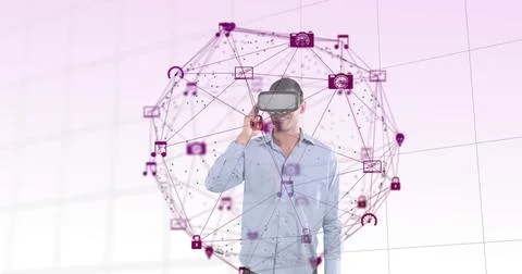 Image of digital interface with icons and globe of network of connections with Stock Photos