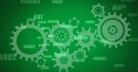 Image of digital interface with icons and data processing 写真素材