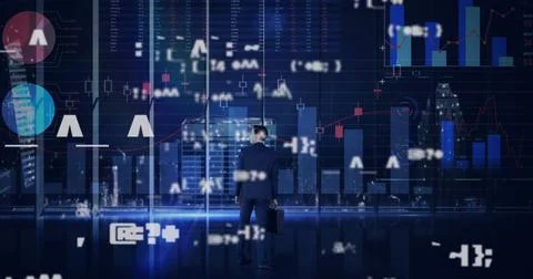 Image of digital interface with icons and data processing Stock Photos