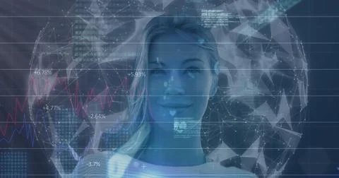 Image of digital interface with icons and data processing Foto stock