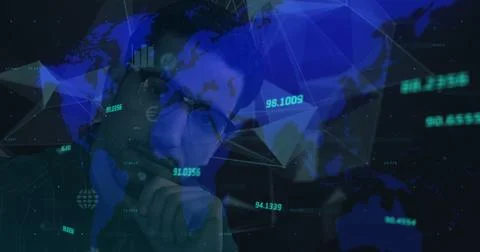 Image of digital interface with icons and data processing Stock Photos