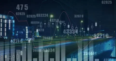 Image of digital interface with icons and data processing 스톡 사진