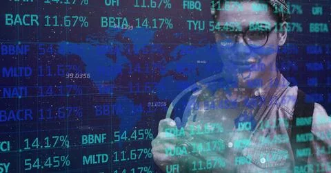 Image of digital interface with icons and data processing Foto stock