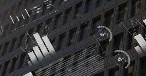 Image of digital interface with icons and data processing Stock Photos