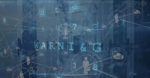 Image of digital interface with network of connections over server room Stock Illustration