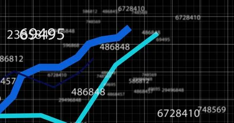 Image of digital interface with numbers, blue lines, financial data processing Stock Illustration
