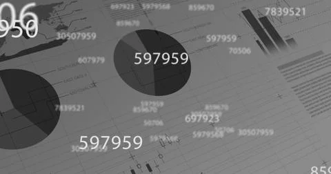 Image of digital interface with numbers changing, financial data processing and Stock Illustration