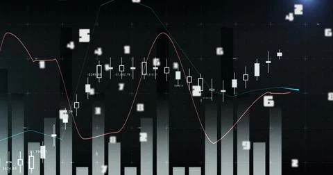Image of digital interface with numbers changing, financial data processing and Illustrazione stock