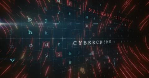 Image of digital interface with online security warnings in spinning glowing 스톡 일러스트