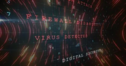 Image of digital interface with online security warnings in spinning glowing Stock Illustration
