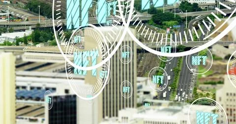 Image of digital interface over cityscape 스톡 일러스트