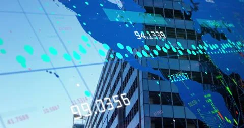 Image of digital interface over cityscape Illustrazione stock