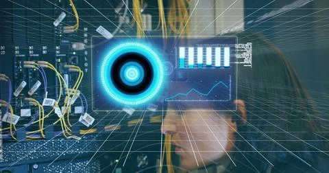 Image of digital interface over dark background Stockfoto's