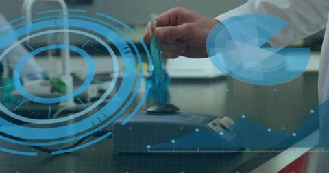 Image of digital interface over laboratory Illustrazione stock