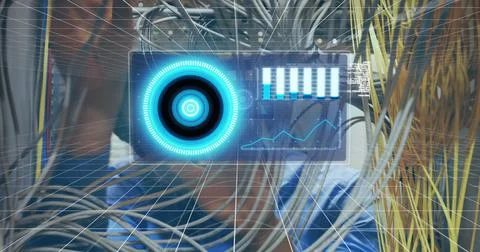 Image of digital interface over server room Foto stock