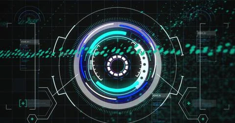 Image of digital interface with scan scoping over black background Illustrazione stock