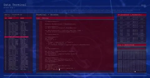 Image of digital interface screen with programming language moving in loop Stock Illustration