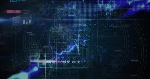 Image of digital interface with security padlock over dark background Stock Illustration