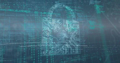 Image of digital interface with security padlock over dark background Stock Illustration
