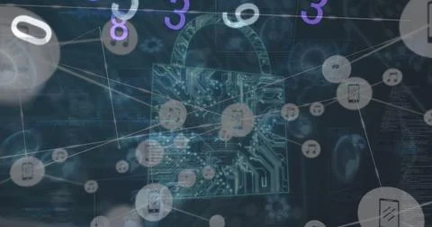 Image of digital interface with security padlock over dark background 스톡 일러스트