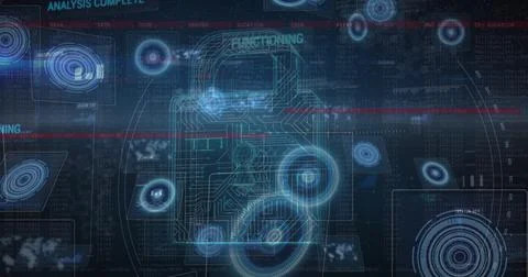 Image of digital interface with security padlock over dark background Stock Illustration
