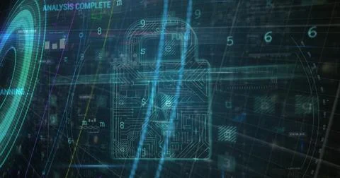 Image of digital interface with security padlock over dark background Stock Illustration