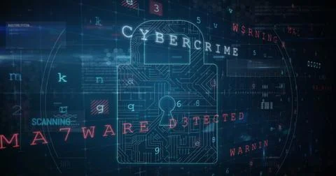 Image of digital interface with security padlock over dark background Stockfoto's