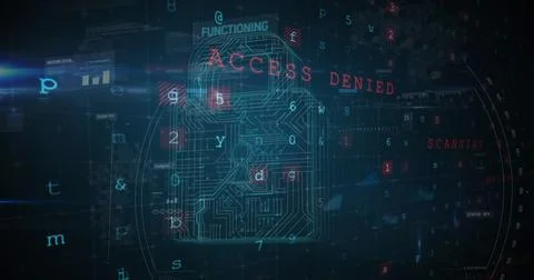 Image of digital interface with security padlock over dark background Foto stock