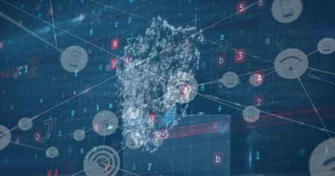 Image of digital interface with security shield over blue background Stock Illustration