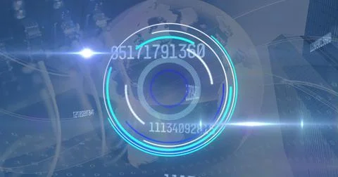 Image of digital interface showing circular scope and rising numbers with server 스톡 일러스트