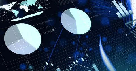 Image of digital interface with statistics and information and light flares on Stock Photos