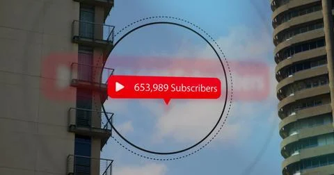 Image of digital interface Subscribers text with growing numbers on red speech Stock Illustration