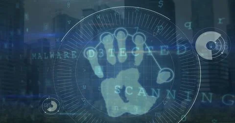 Image of digital key and binary code over hands of caucasian businessman using Stock Illustration