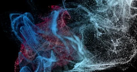 Image of digital mesh over glowing mesh of connections Foto stock